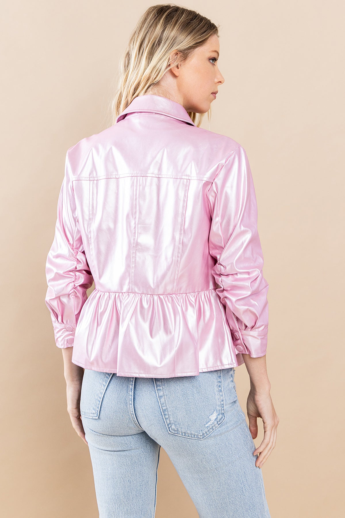 Cropped Ruffle Jacket - Pink