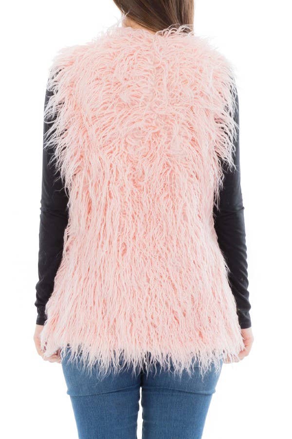 Solid Colored Long Faux Fur Vest with Hook