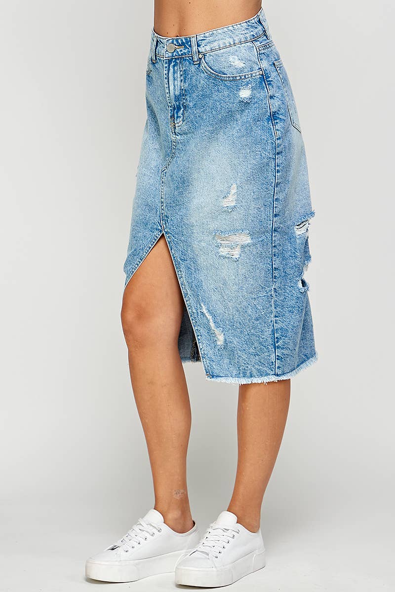 Distressed Denim Skirt