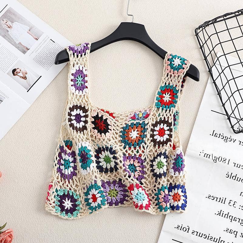 Women's Summer Embroidered Crochet Knit Tank Top