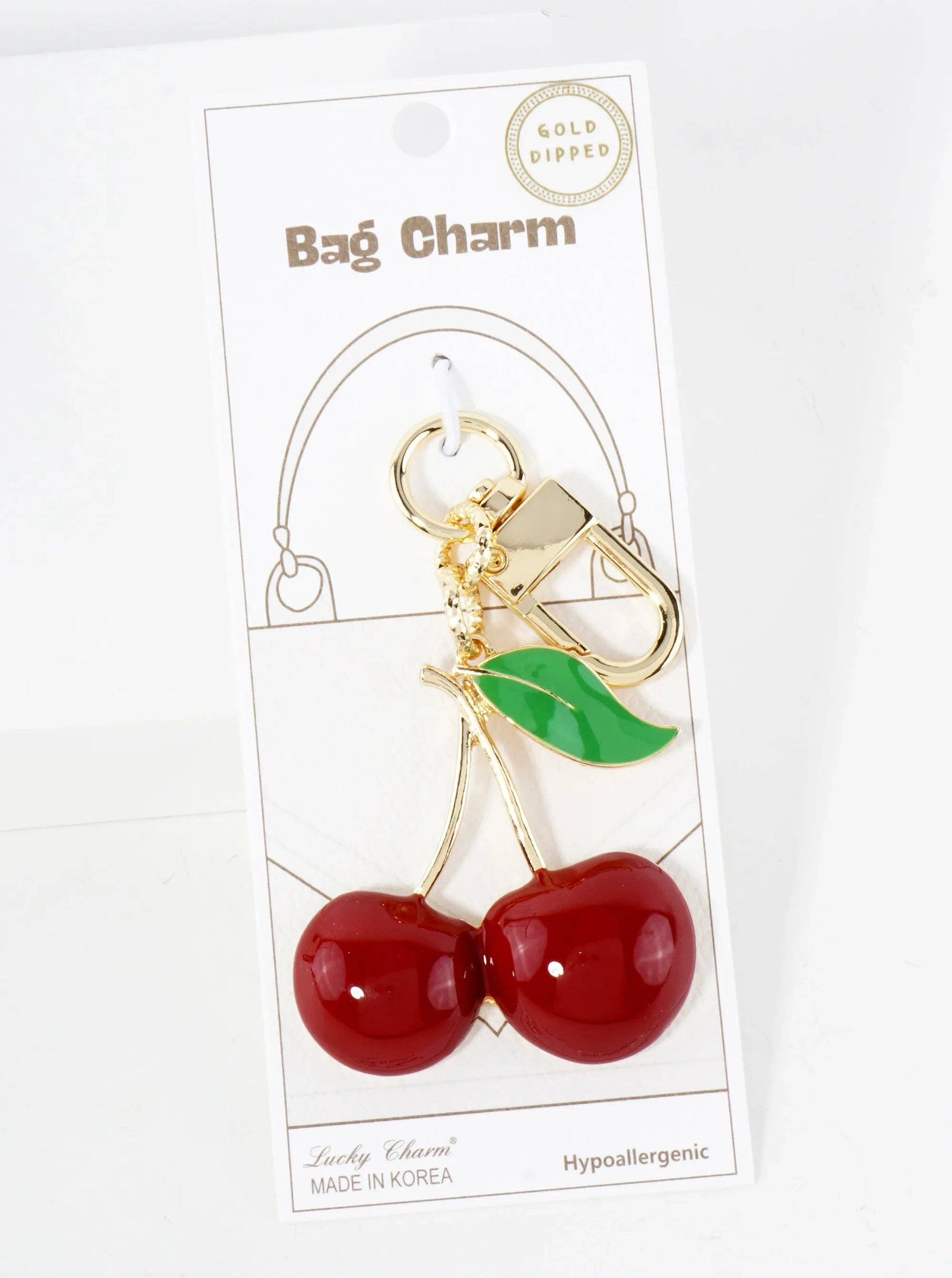 18K-Gold-Dipped 2-inch Large Enamel Cherry Bag Charm