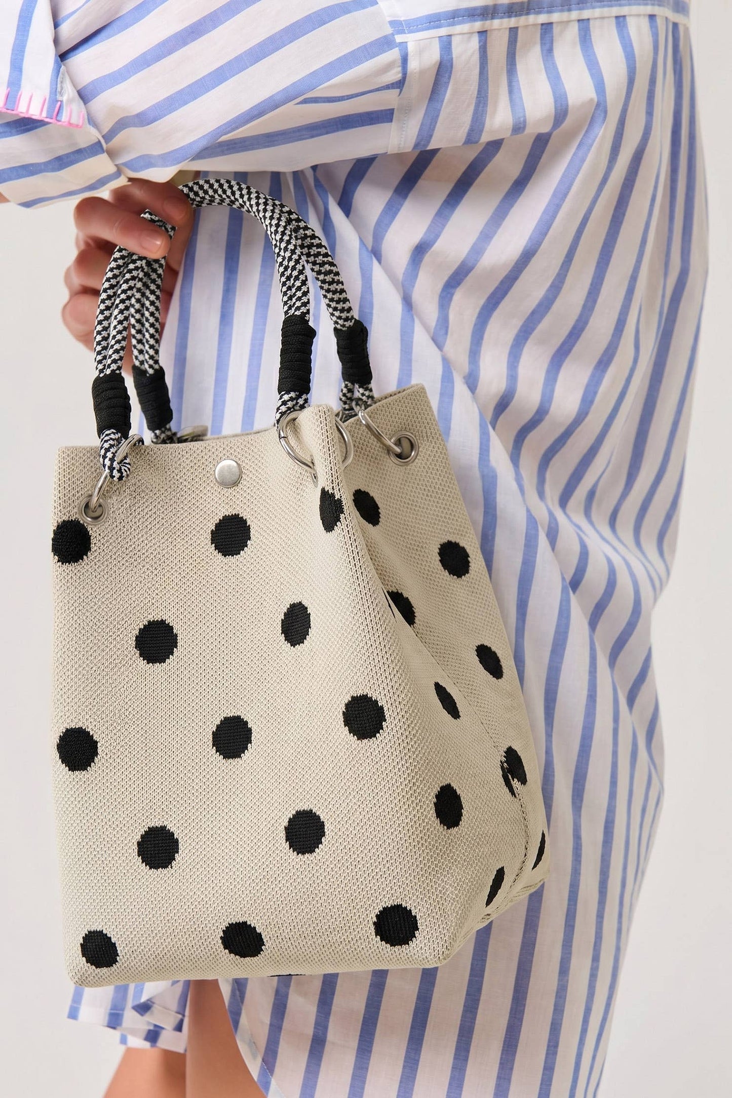 Polka Dot Print Rope Handle Small Square Tote
