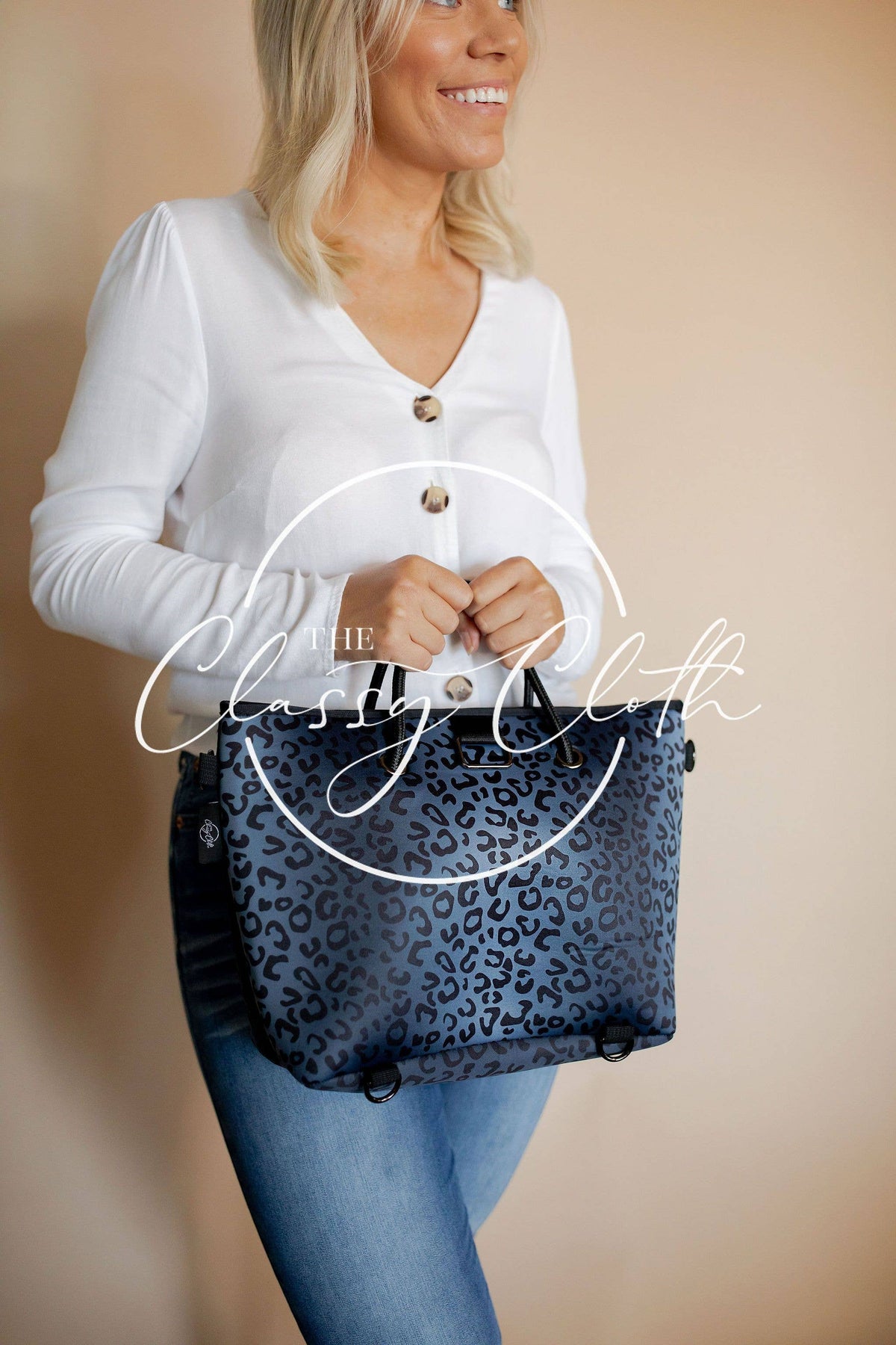 Neoprene Mini Carryall Tote - Black Leopard