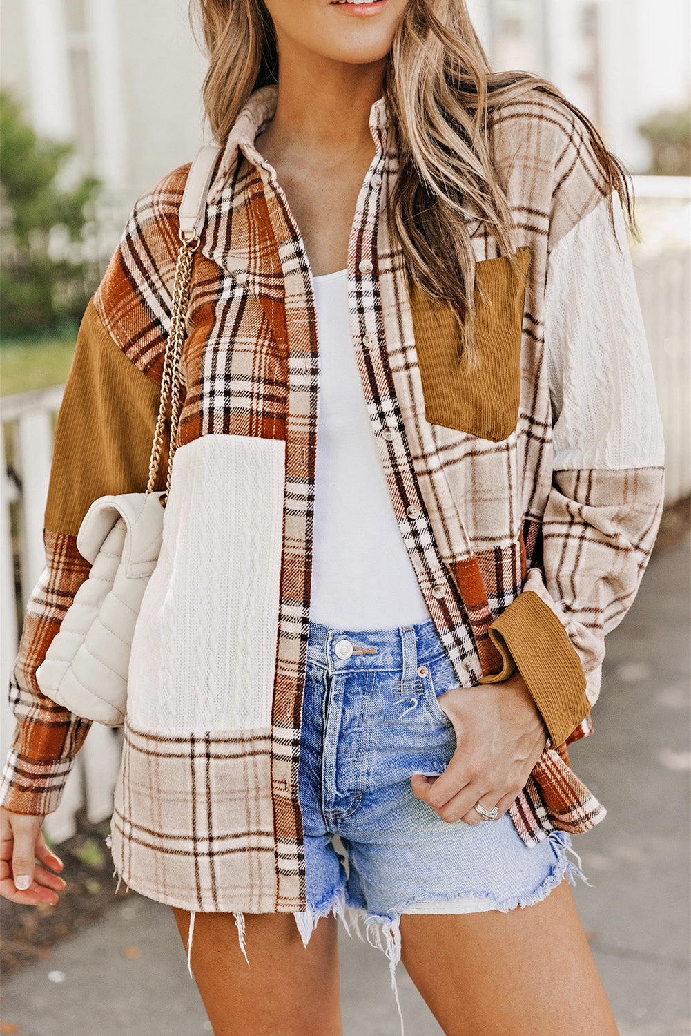 Plaid Color Block Patchwork Shacket