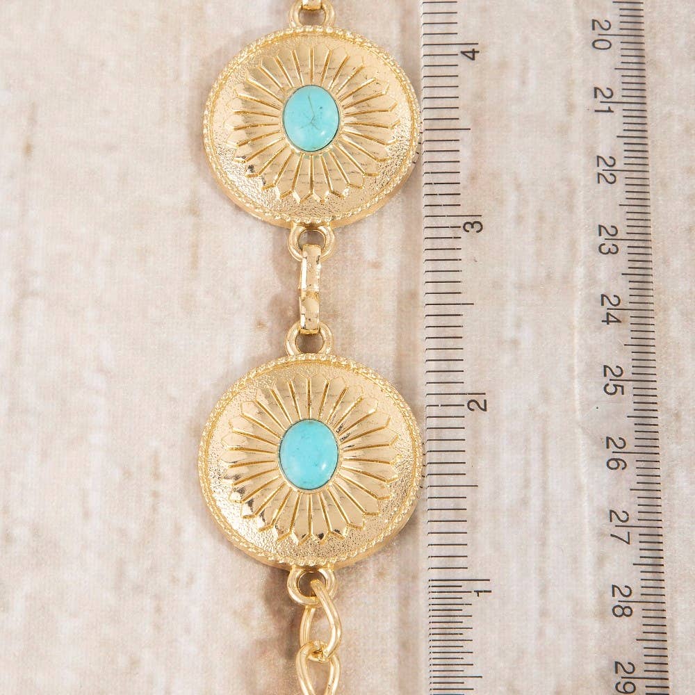 Turquoise Stud Ornate Disc Concho Chain Belt