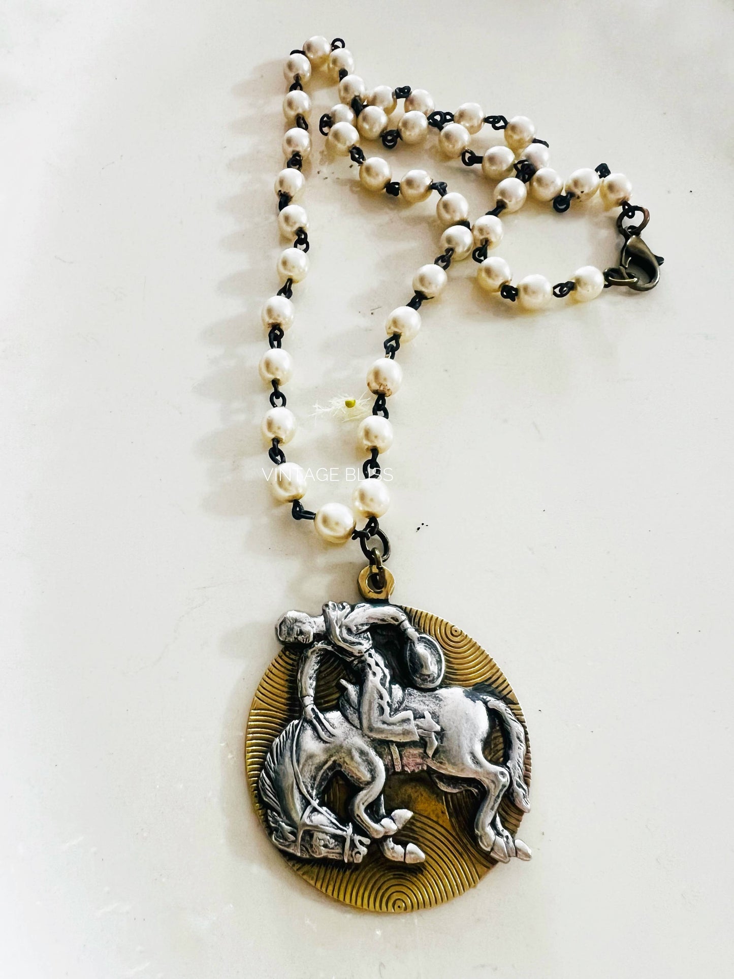 Bronc Rider Polished Brass Western Rodeo Chain Necklace