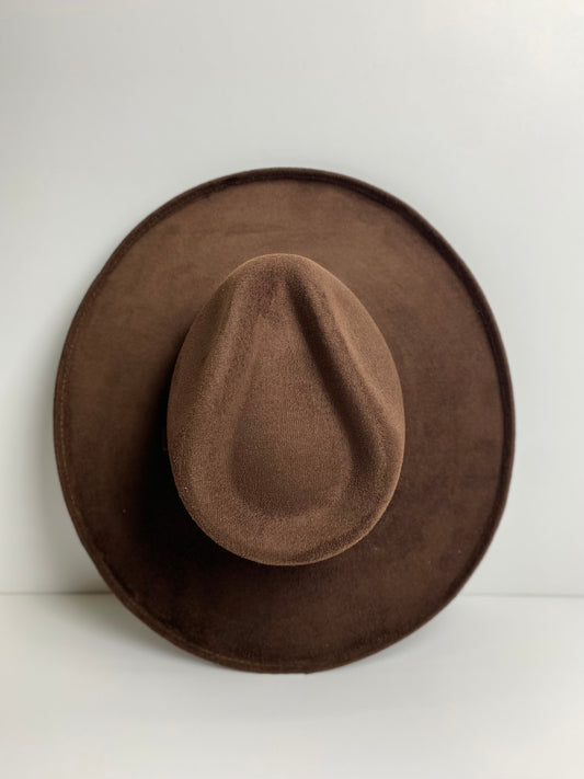 Vegan Suede Rancher Hat with Pencil Brim - Chocolate