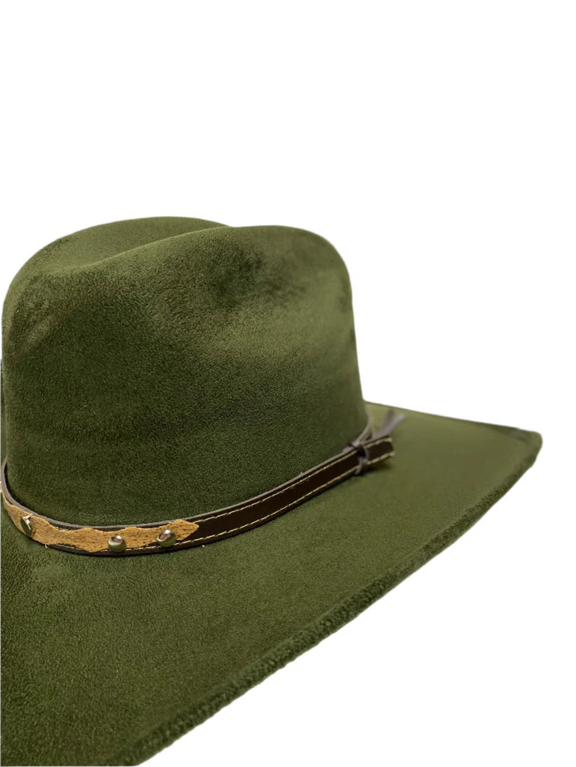 Austin Vegan Suede Cowboy Hat - Olive Green