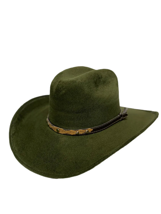 Austin Vegan Suede Cowboy Hat - Olive Green
