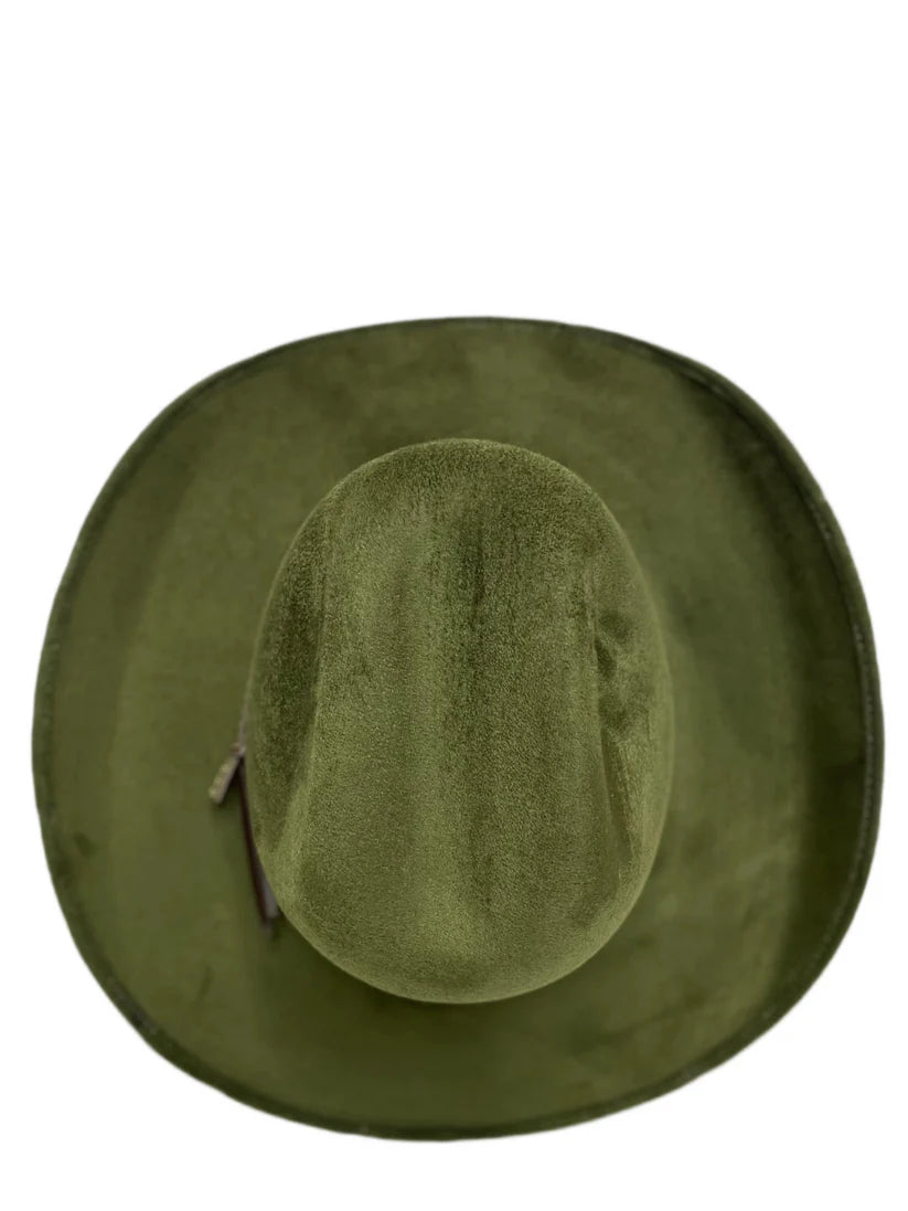 Austin Vegan Suede Cowboy Hat - Olive Green