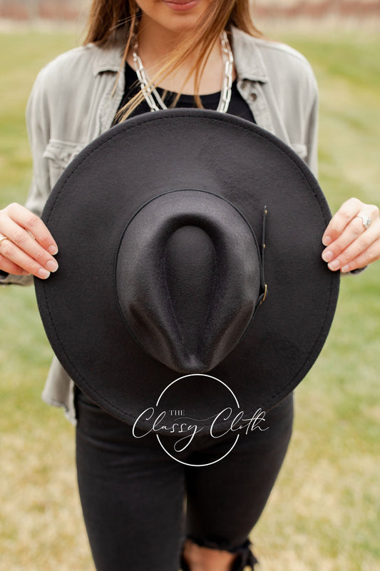 Wide Brim Felt Hat - Black