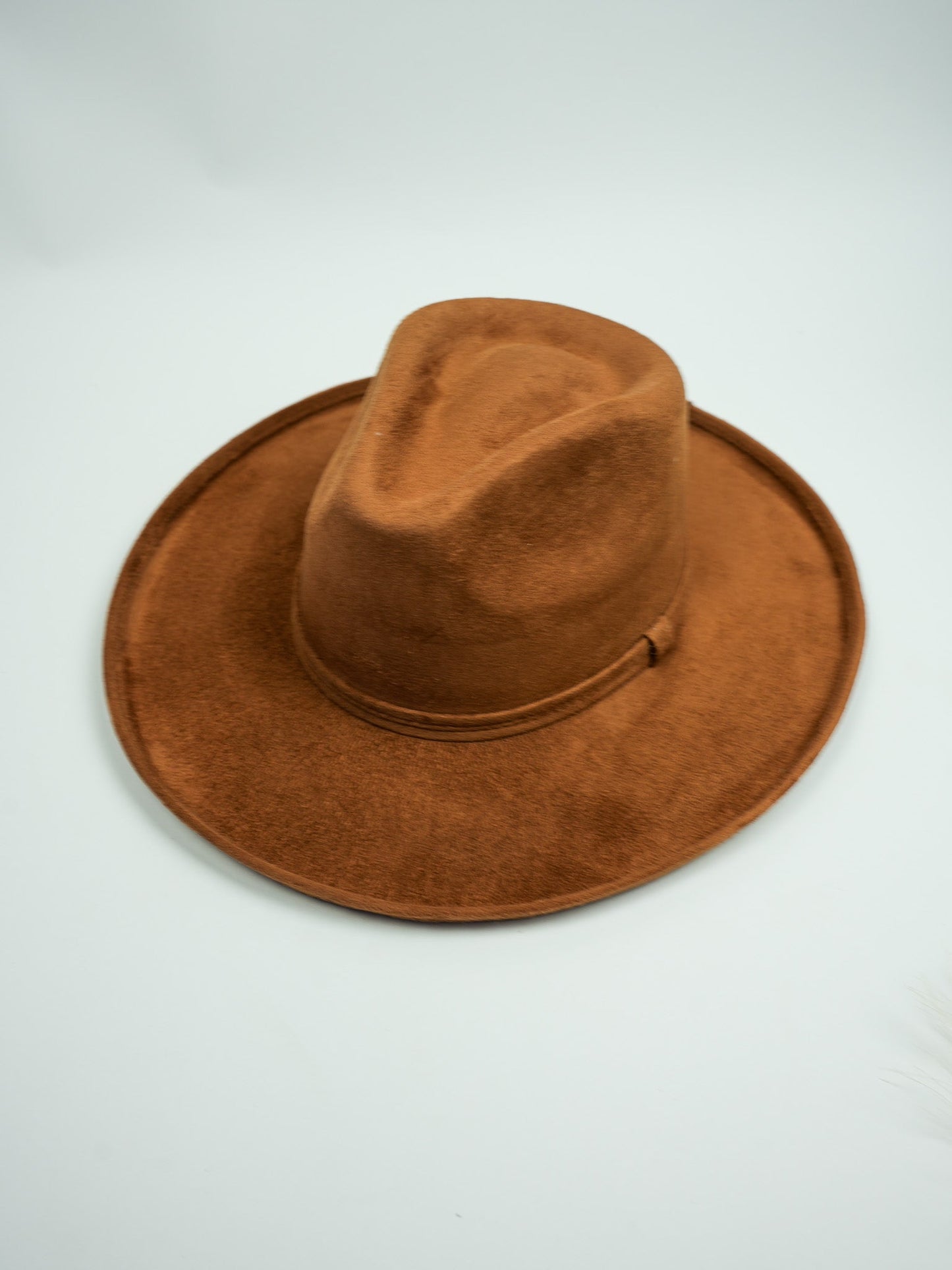 Vegan Suede Rancher Hat with Pencil Brim - Caramel