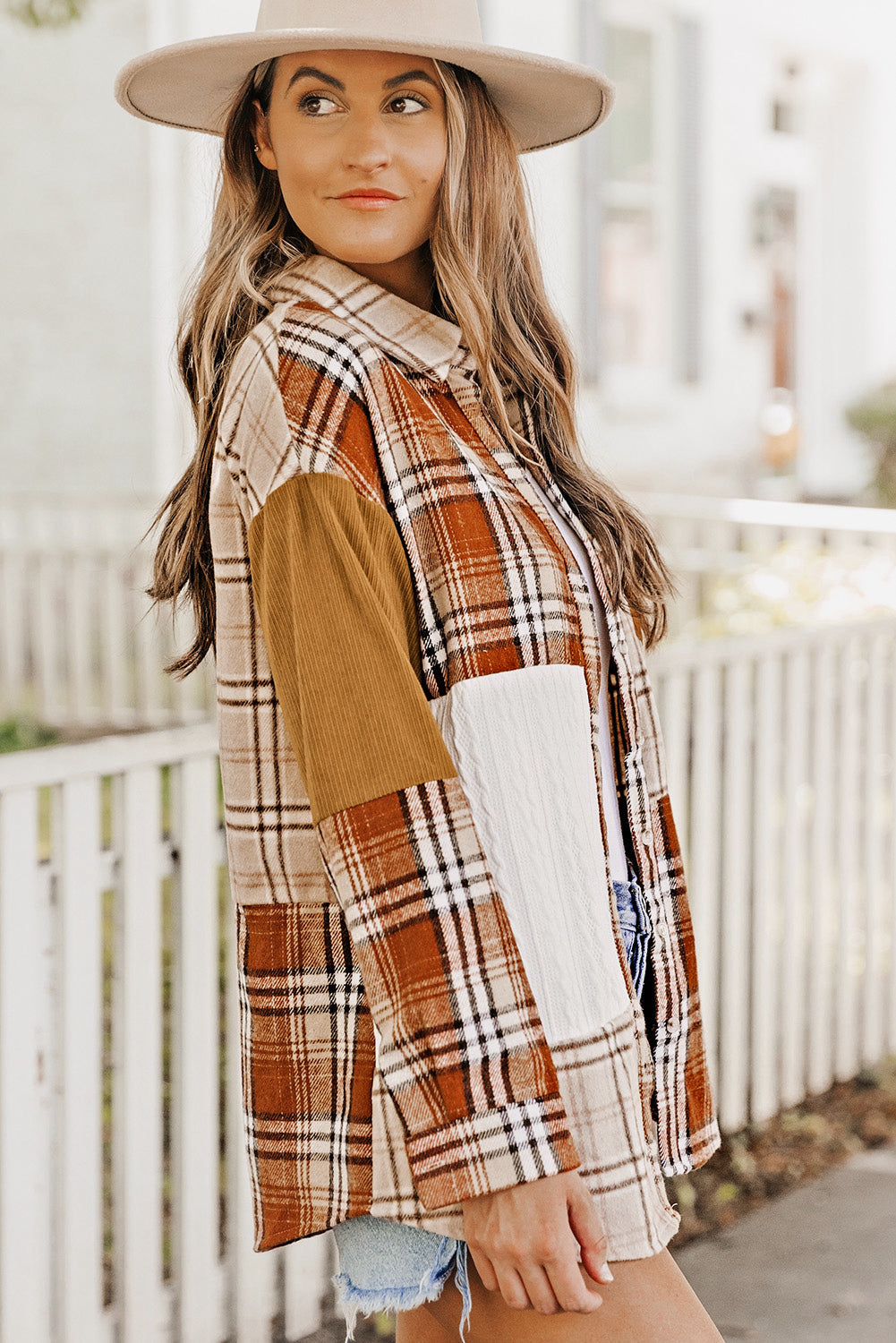 Plaid Color Block Patchwork Shacket