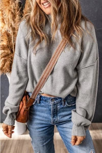 Grey Drop Shoulder Turtleneck