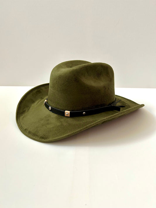 Kids Vegan Suede Austin Hat - Olive Green