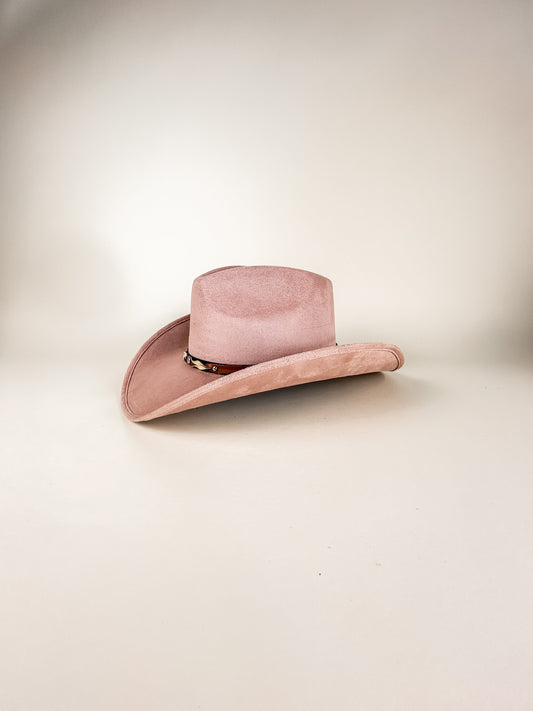 Santa Fe Vegan Suede Cowboy Rancher Hat - Pale Dusty Pink